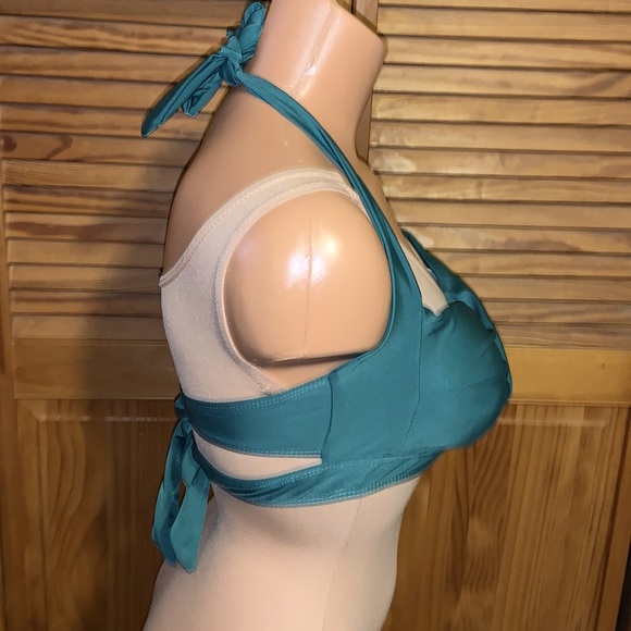 Unbranded bikini top green pinup style with double back strap Asian size 2X US S - Picture 4 of 8